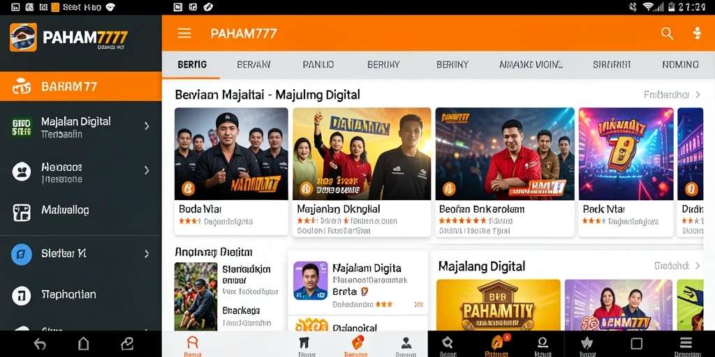 Antarmuka aplikasi majalah digital PAHAM777 yang informatif dan menarik.