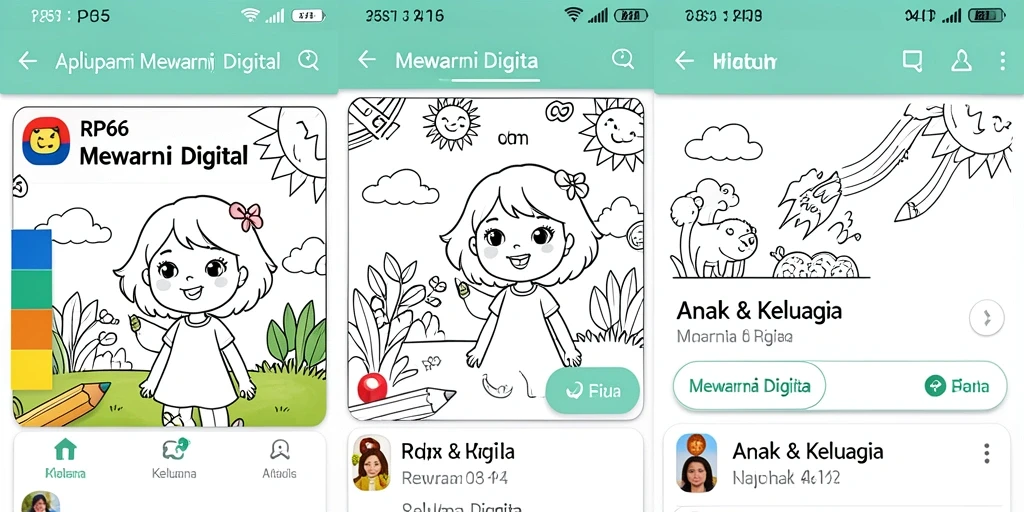 Tampilan antarmuka aplikasi mewarnai digital yang seru dan interaktif.