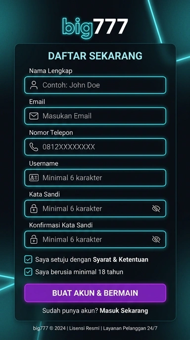 Tampilan halaman daftar big777